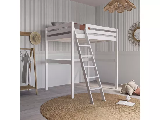 Lit mezzanine 2 places 140x190 cm bois massif blanc AARON