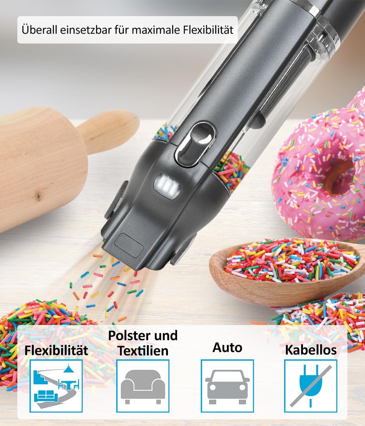 Genius Invictus ONE 3.0e Handstaubsauger 11-TLG. – kabellos, beutellos, Akkustaubsauger. Ultra leicht, für Haus und Auto, leise, aufladbar, Bodenstaubsauger
