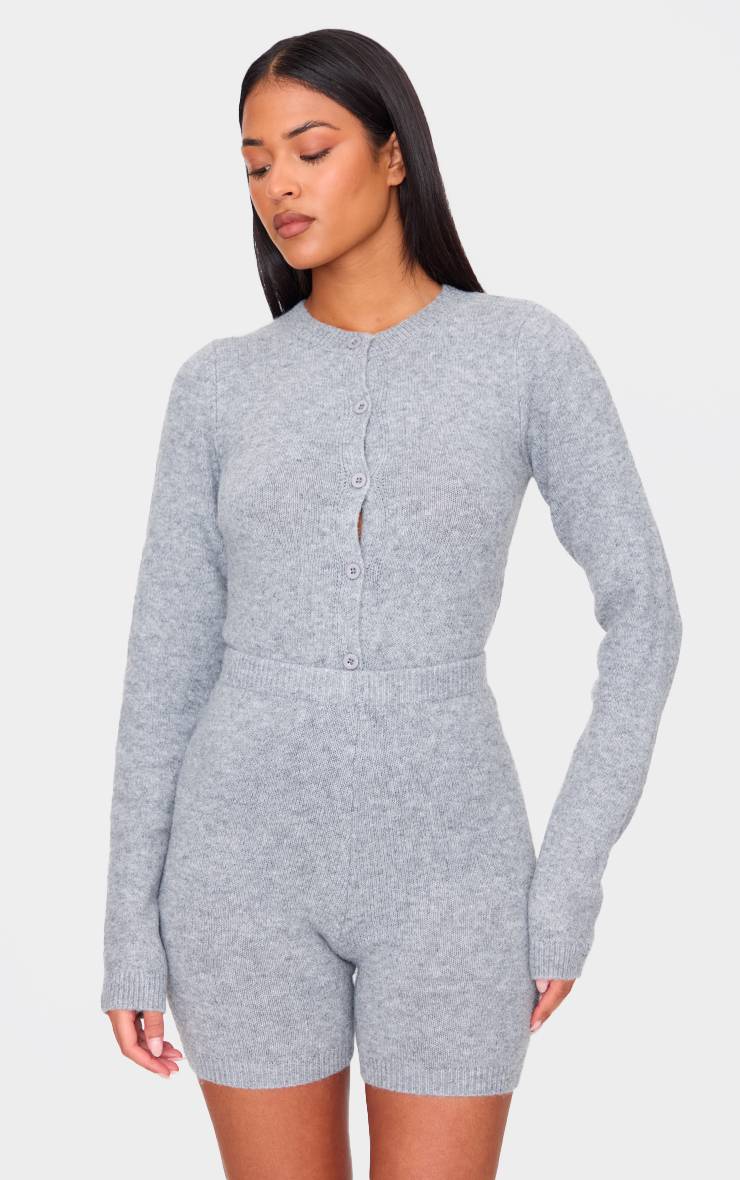 Gris Cendré Body En Maille Douce À Boutons Tall