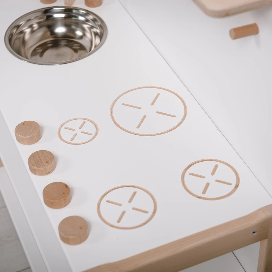 Montessori® Kinderkueche aus Holz - multifunktional - weiss Montessori® Kindermöbel mehrfarbig