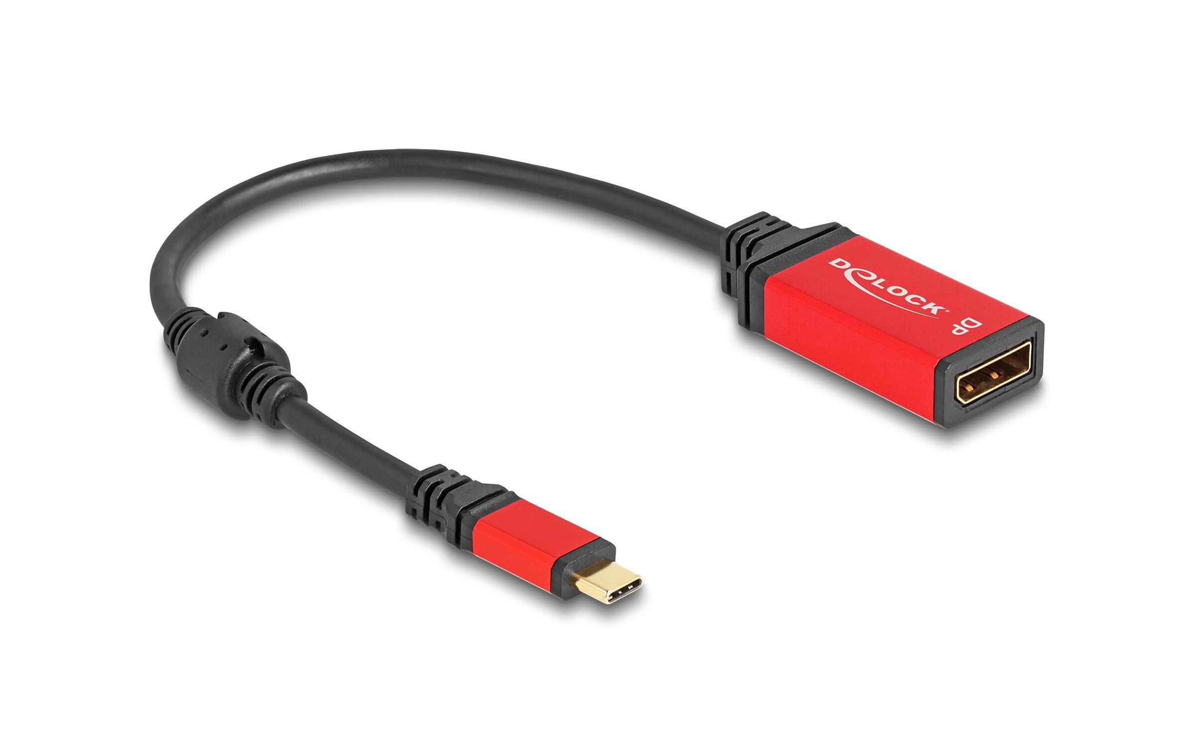 Verlängerungskabel 8K 30Hz USB Type-C - DisplayPort, 0.2 mDelock USB Type-C zu DisplayPort Adapter (DP Alt Mode) 8K 30 Hz mit HDR Funktion rot