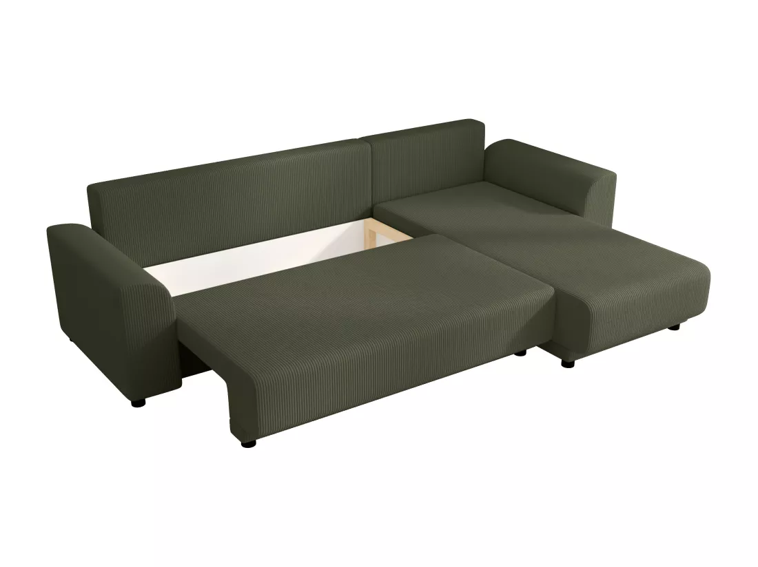 Canapé d'angle convertible et réversible en velours côtelé vert kaki NESSARO