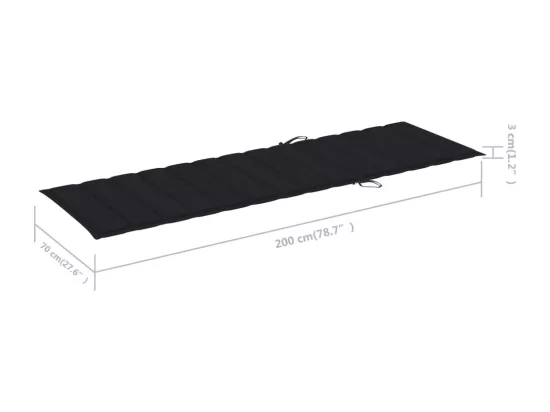 Chaise longue avec coussin noir Bois de pin imprégné