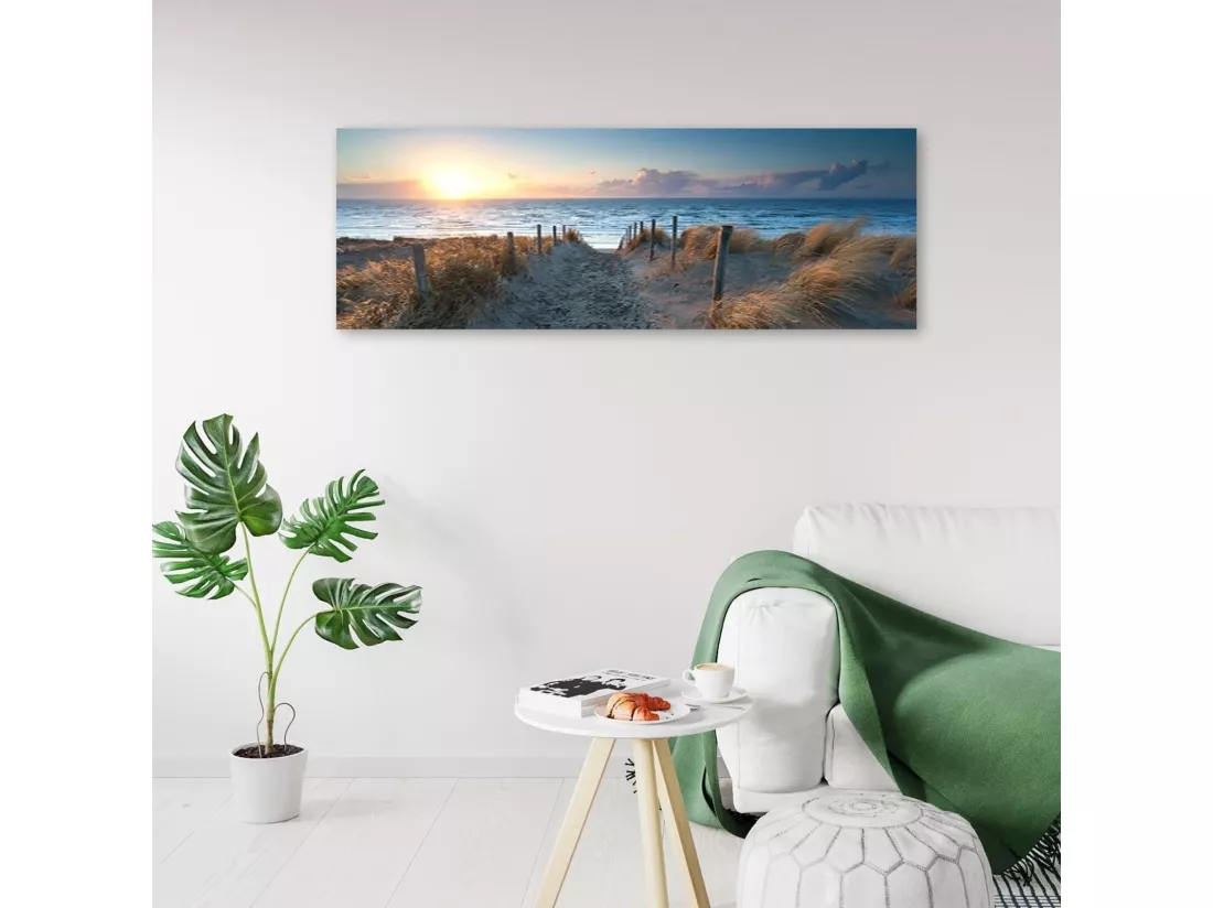 Tableau bois coucher de soleil sur la mer - 90 x 30 cm