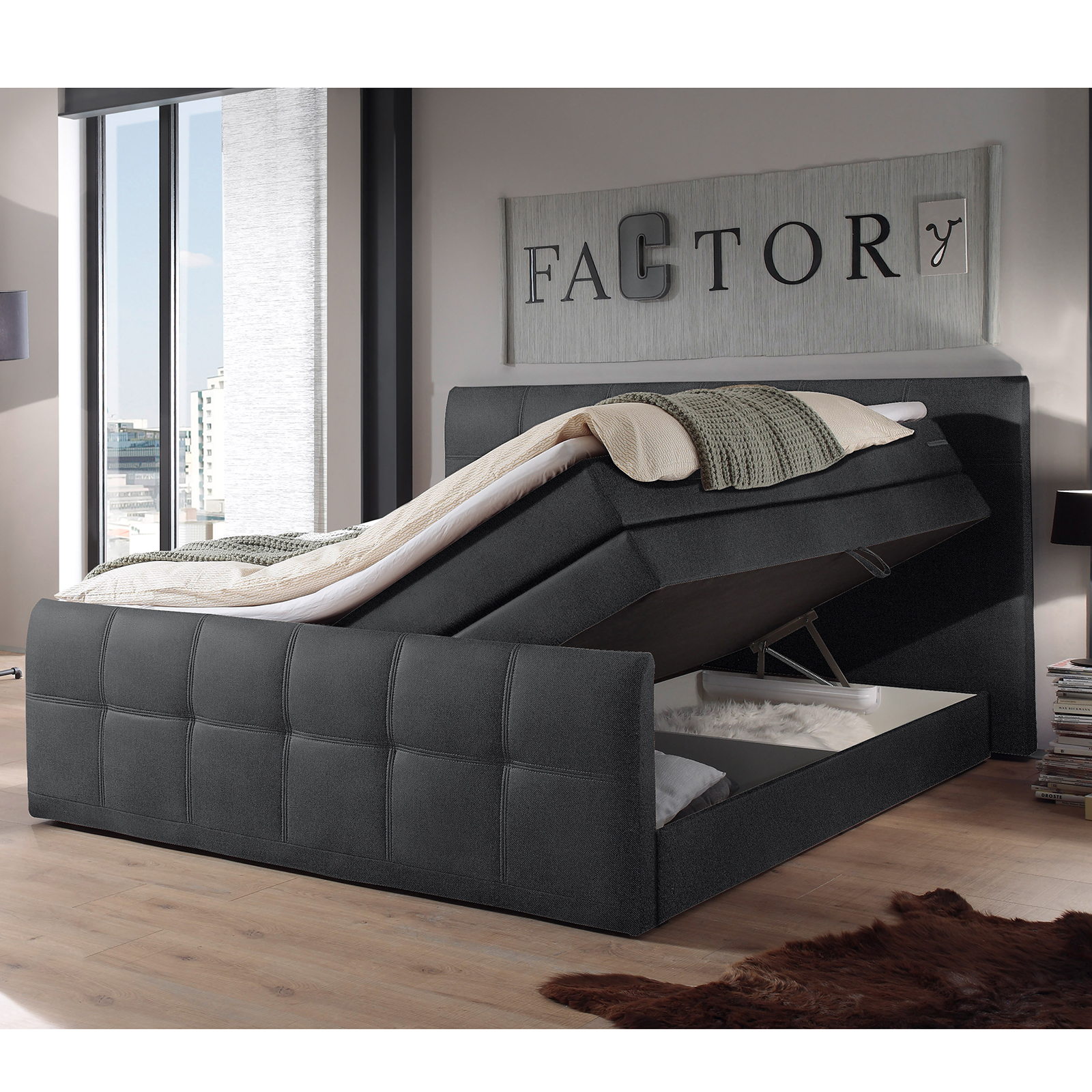Boxspringbett - schwarz - Taschenfederkern - H2 - 180x200 cm