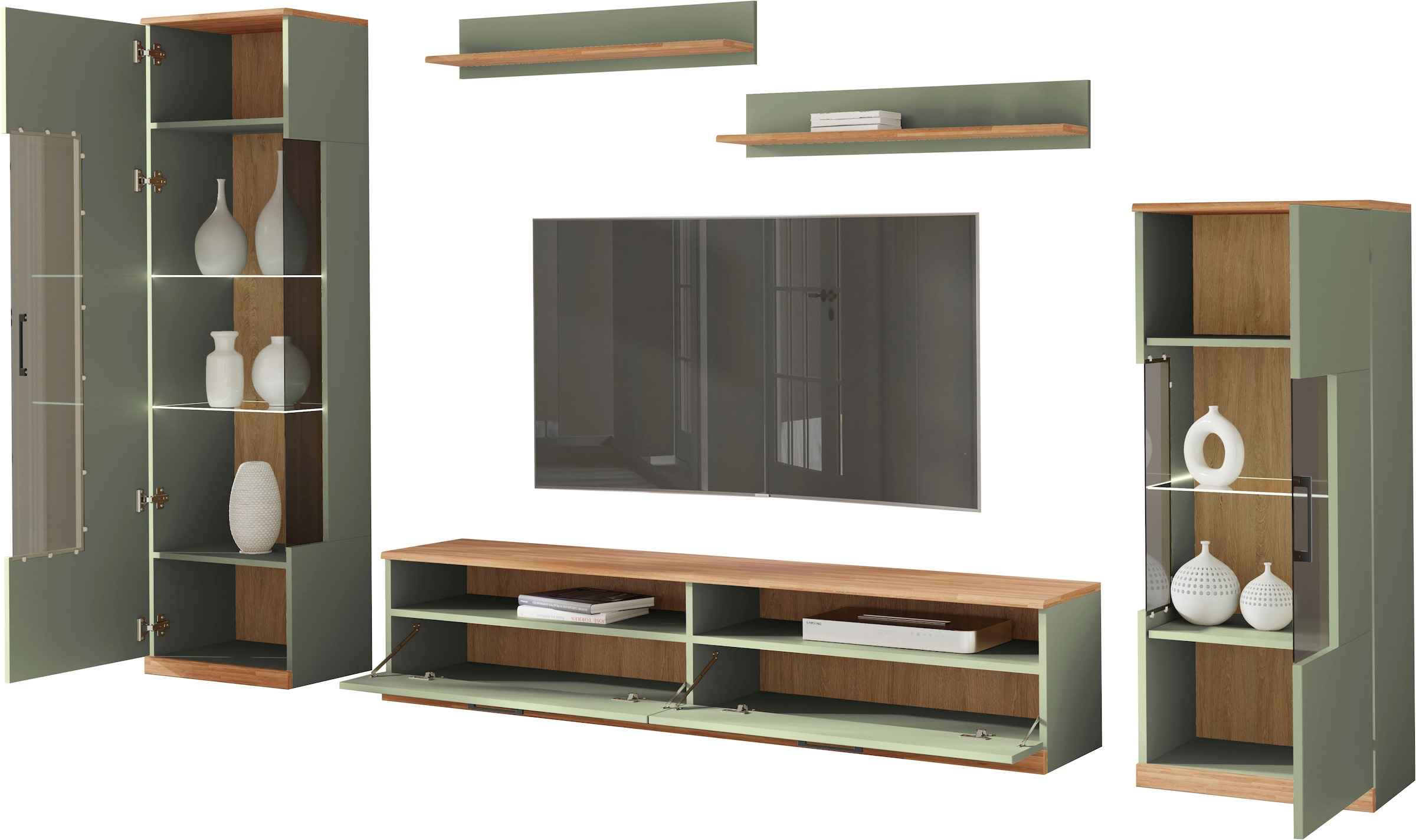 Home affaire Wohnwand »Ribe,Set-5 St.,Oberplatten Eiche massiv,viel Stauraum« 5 Stk. tlg.