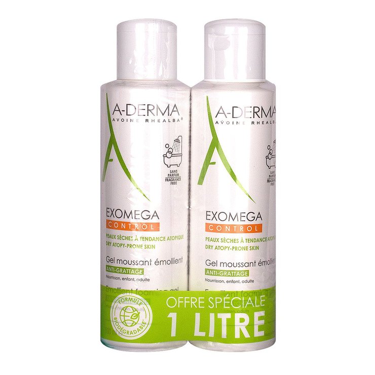 Exomega Control gel moussant émollient 2x500ml