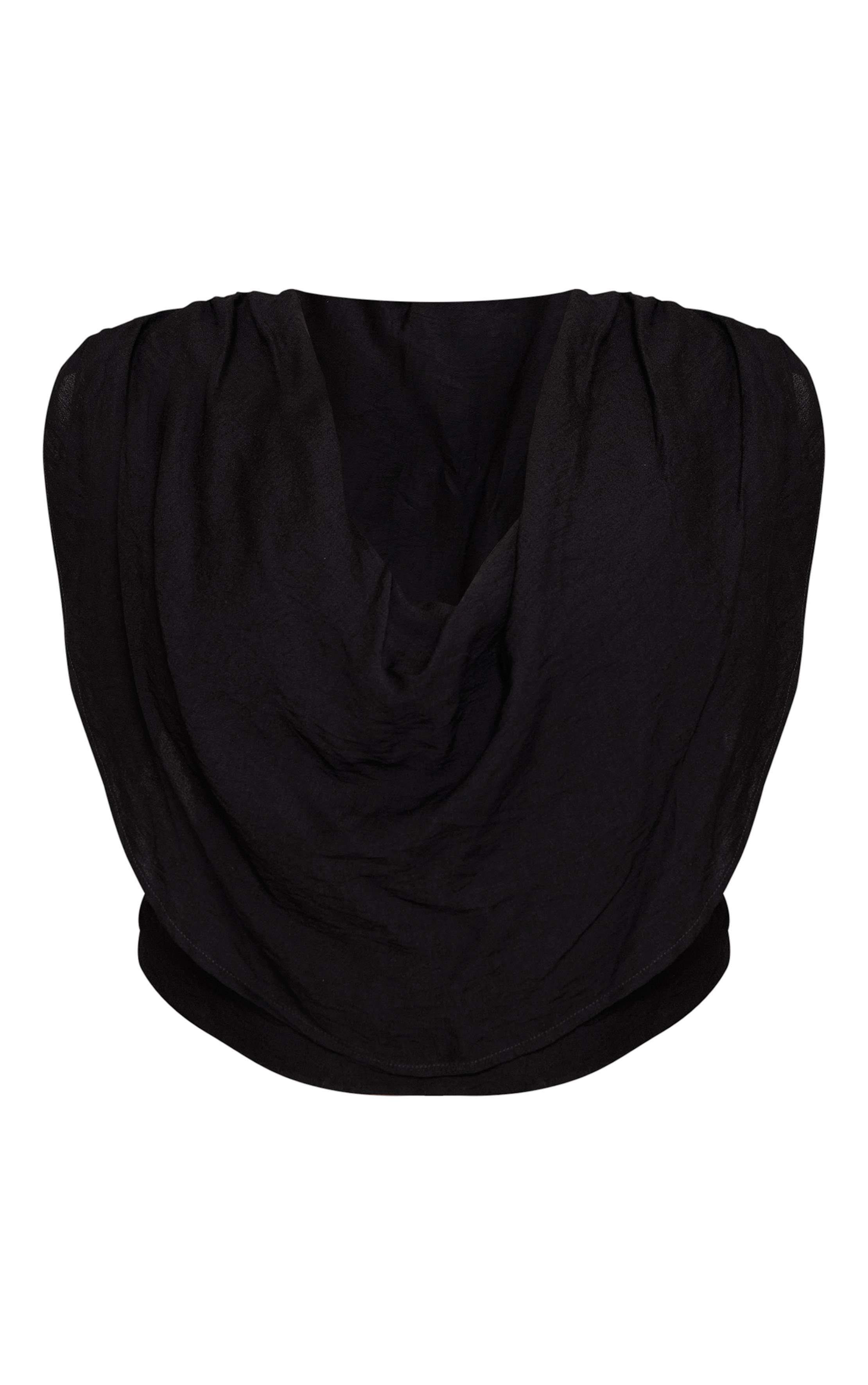 Noir Top Grande Taille Tissé À Épaules Froncées Et Col Bénitier