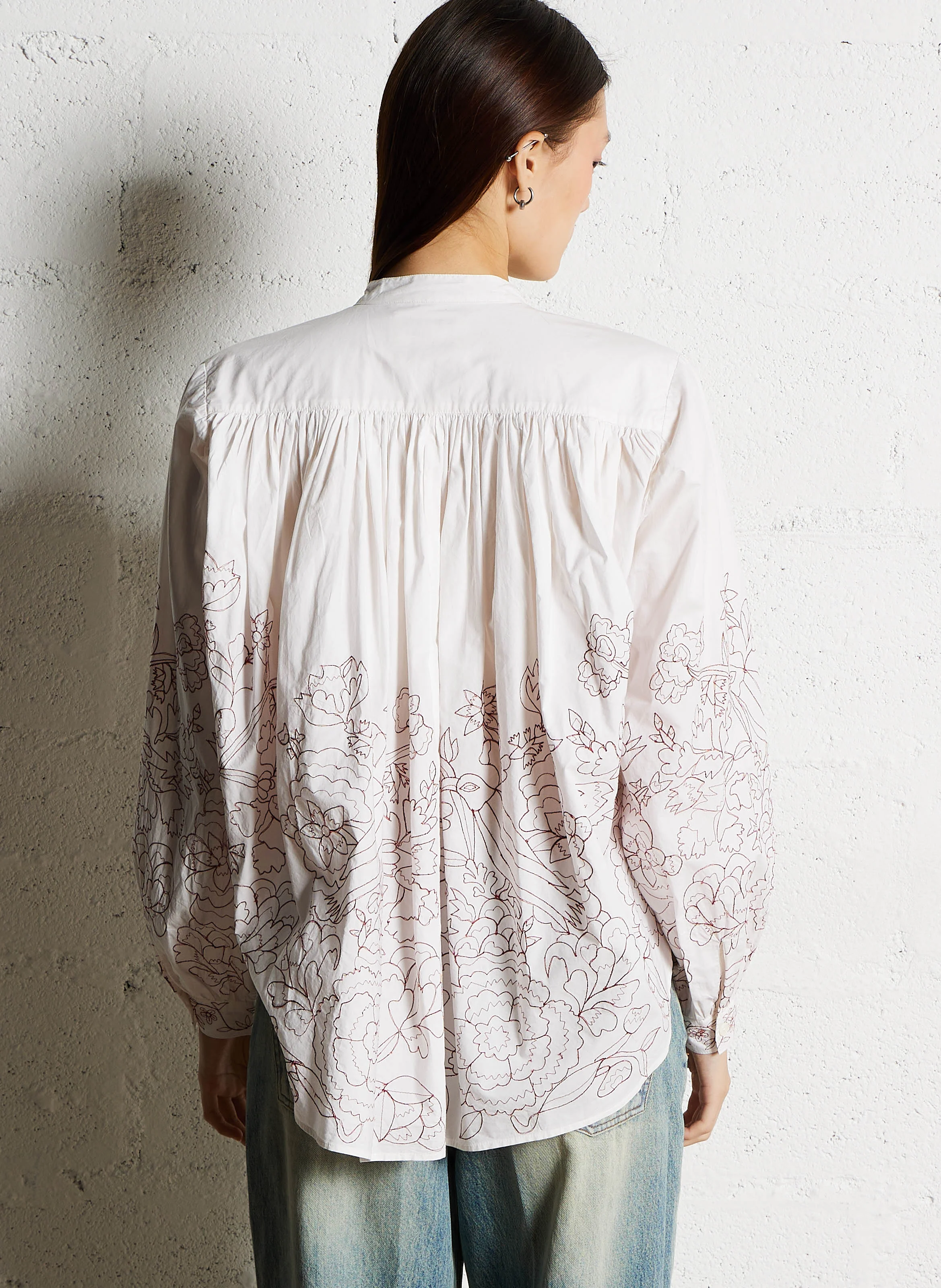 POPPY - Chemisier col rond ample en coton brodé | Blanc