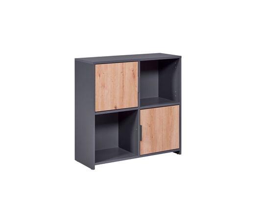 TERRE DE NUIT - Etagère 4 cases en bois avec 2 portes battantes anthracite