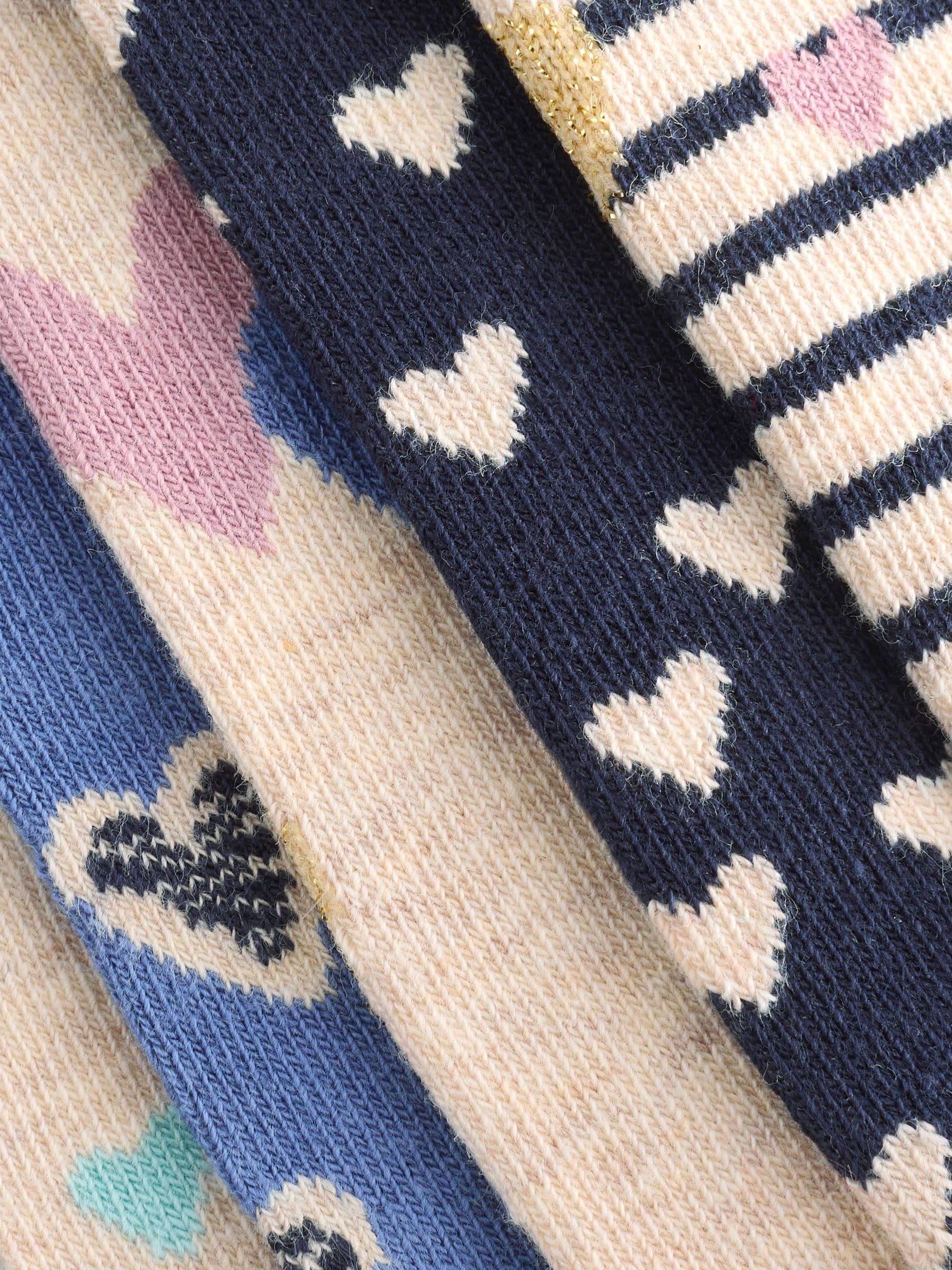 Blauw/havermoutkleurige hartjes - 5 paar sneakersokken