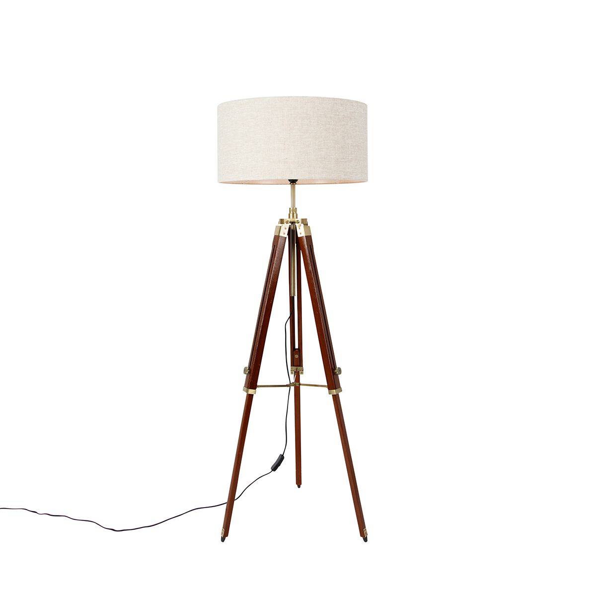 Vloerlamp messing met kap lichtgrijs 50 cm tripod - Cortin