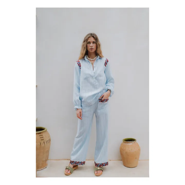 JoSephine Chemise Mojito Broderies Rayures | Bleu ciel