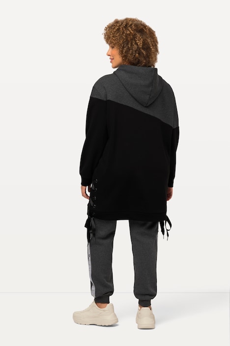 Longsweater, Colorblocking, Kapuze, Schnürung, Langarm
