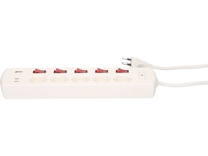 Max Hauri Steckdosenleiste Multi-Switch Weiss 5 x T13 Steckdosenleiste mit 5 T13 Steckplätzen
