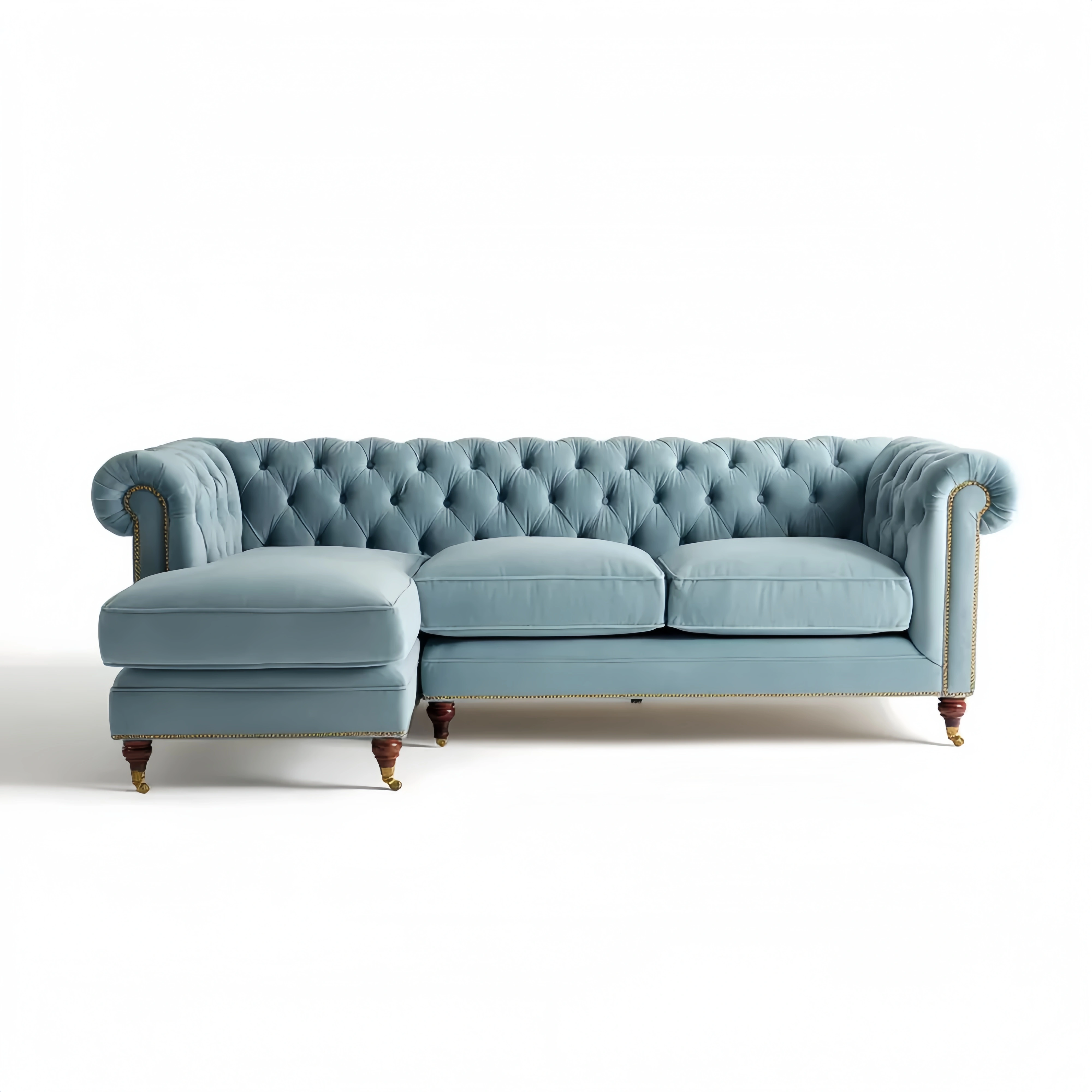 Ecksofa Samt 250x100x85 cm – Blau – Chesterfield-Stil