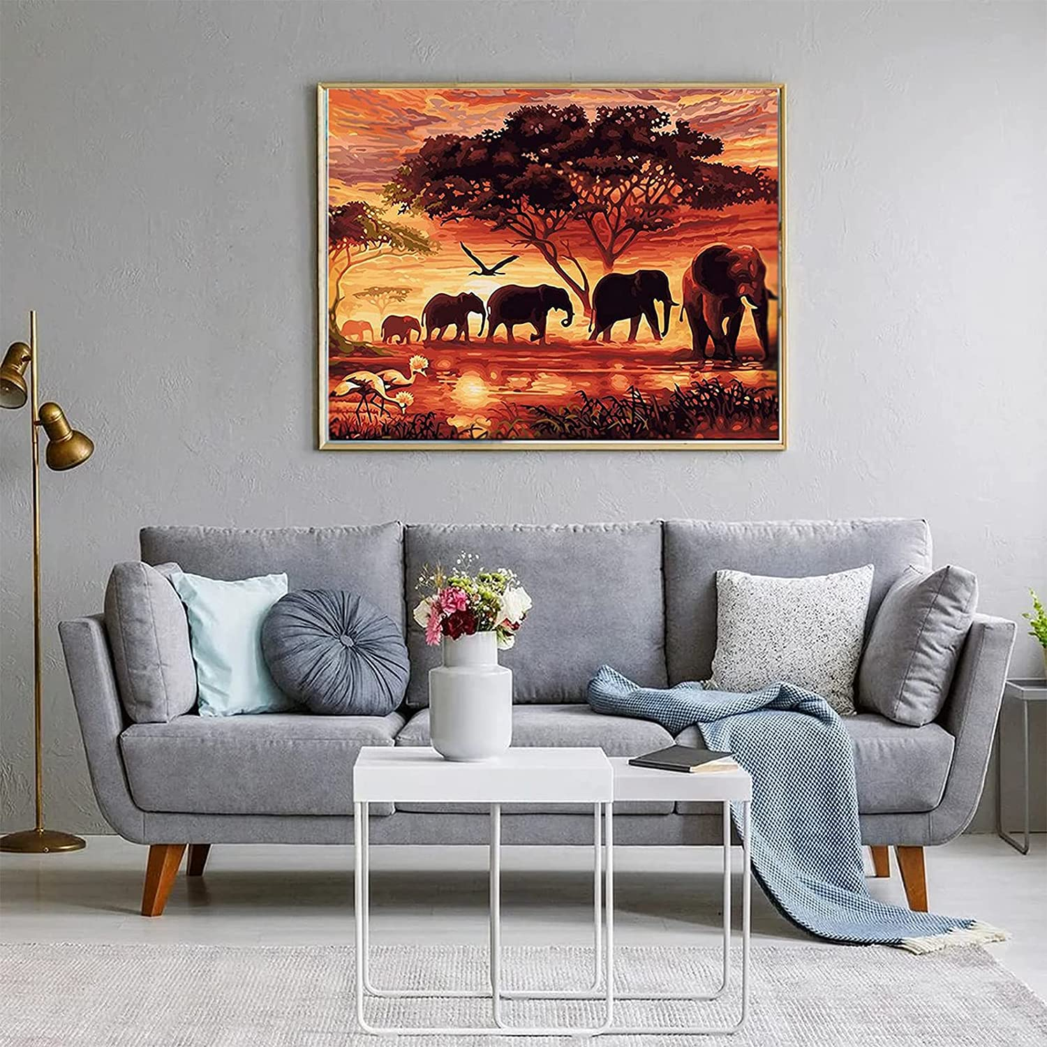 (10-tlg. Set) 40x50cm Malen Nach Zahlen Leinen Tuch für Erwachsene und Kinder inkl. Bildaufhänger - Safari