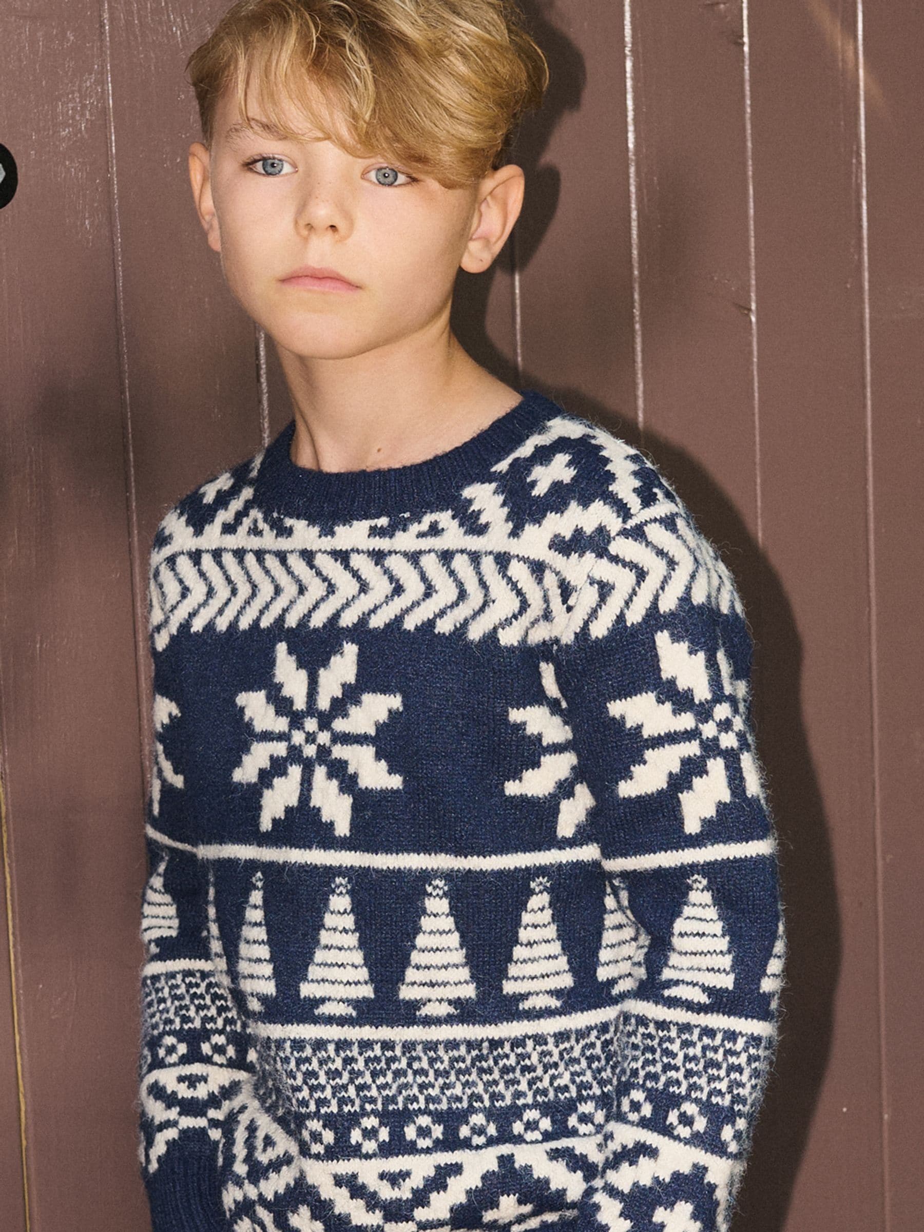 Blauw - The Little Tailor Kinder Chunky Tweekleurige Fairisle Kerstmis Trui
