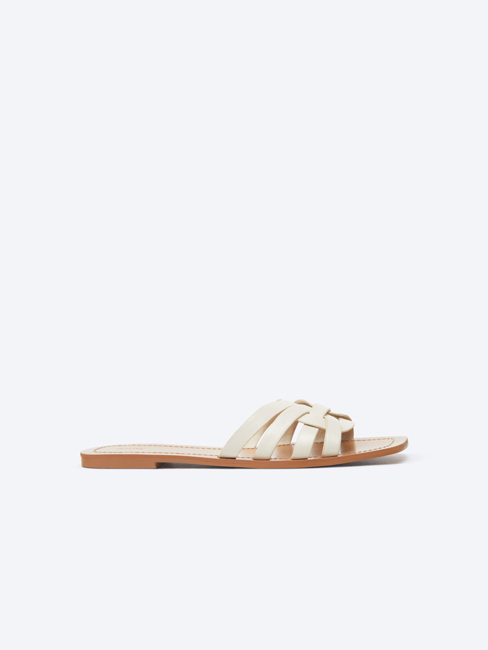 Sandália rasteira de tiras - Branco-creme