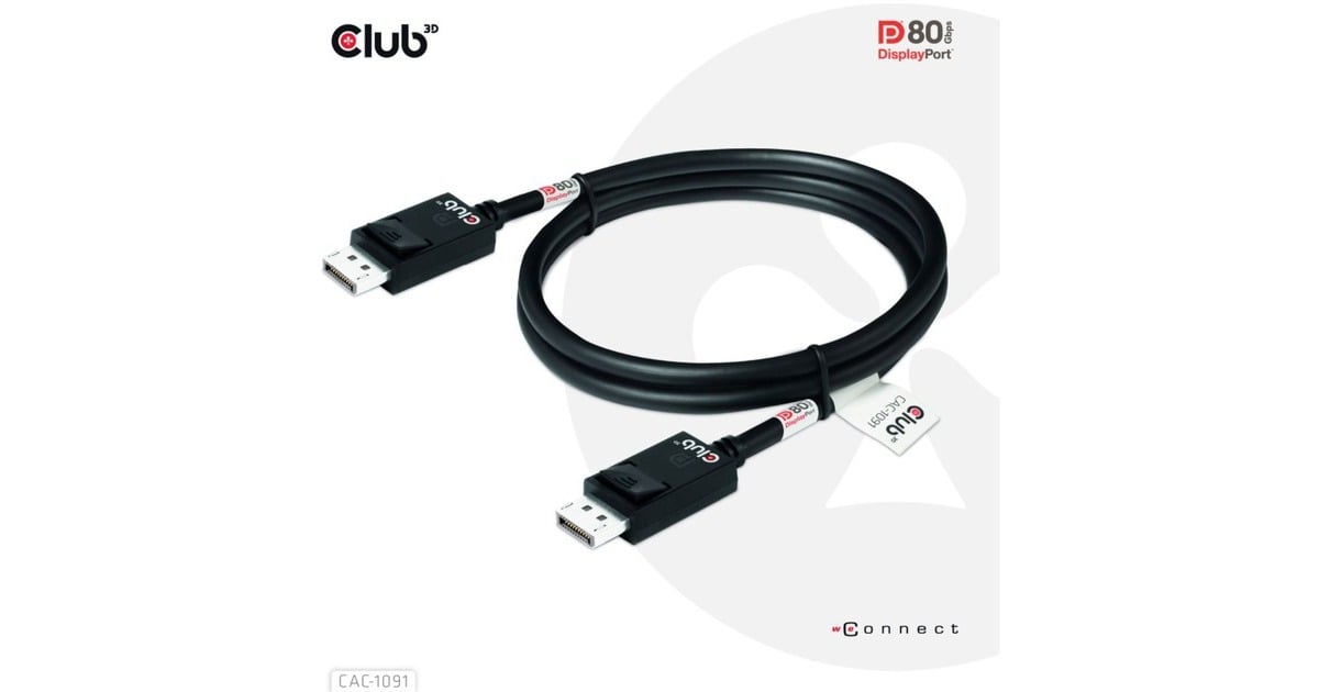 Club 3DDisplayPort 2.1 Bi-Directional VESA DP80 Certified Kabel 4K 240 Hz  (Zwart, 1,2 meter)