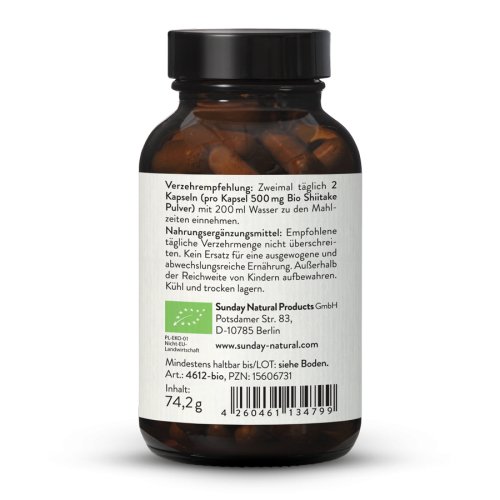 Sunday Natural Products  Bio Shiitake Kapseln