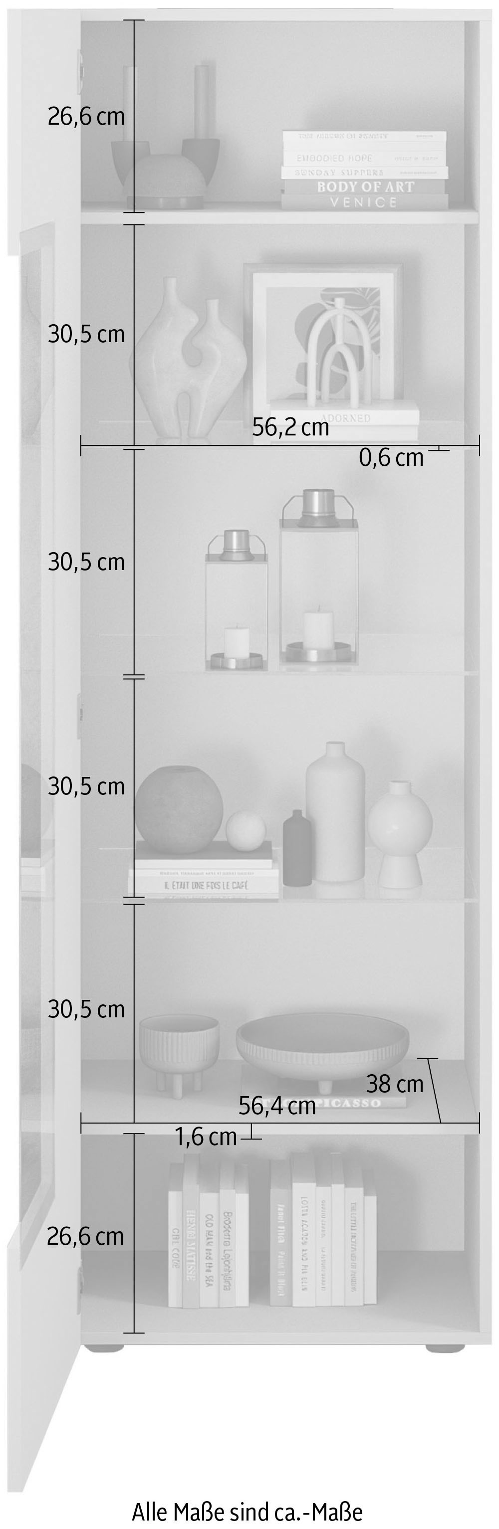 INOSIGN Vitrine »RIO, Höhe 187 cm, Hochschrank mit 1 Tür, Anrichte, Standvitrine« Vitrinenschrank, geriffelte MDF-Front, modern, elegant, geräumig