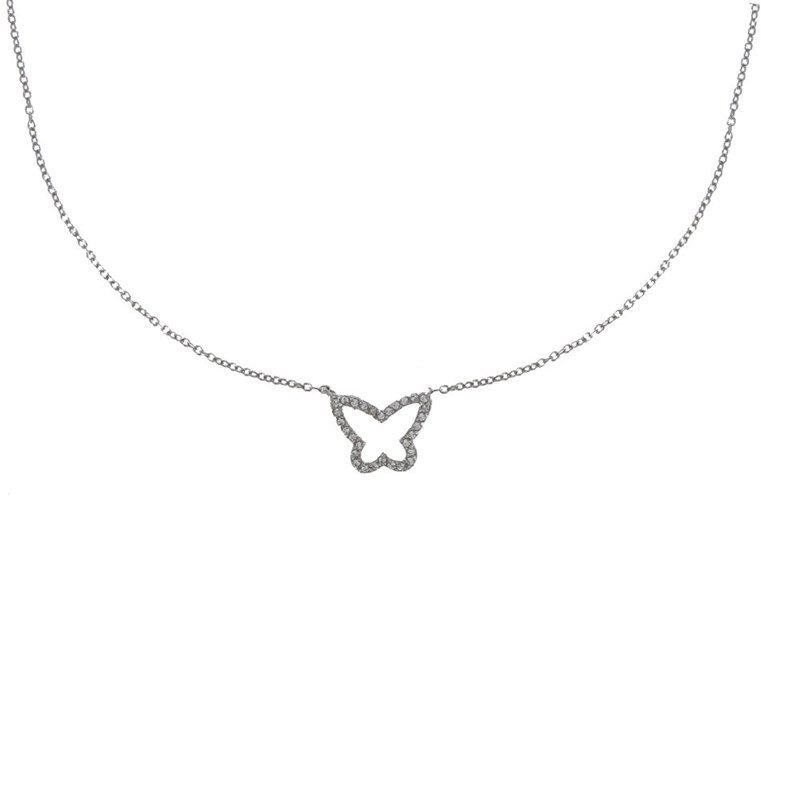 Collier Argent Papillon Entouré de Strass