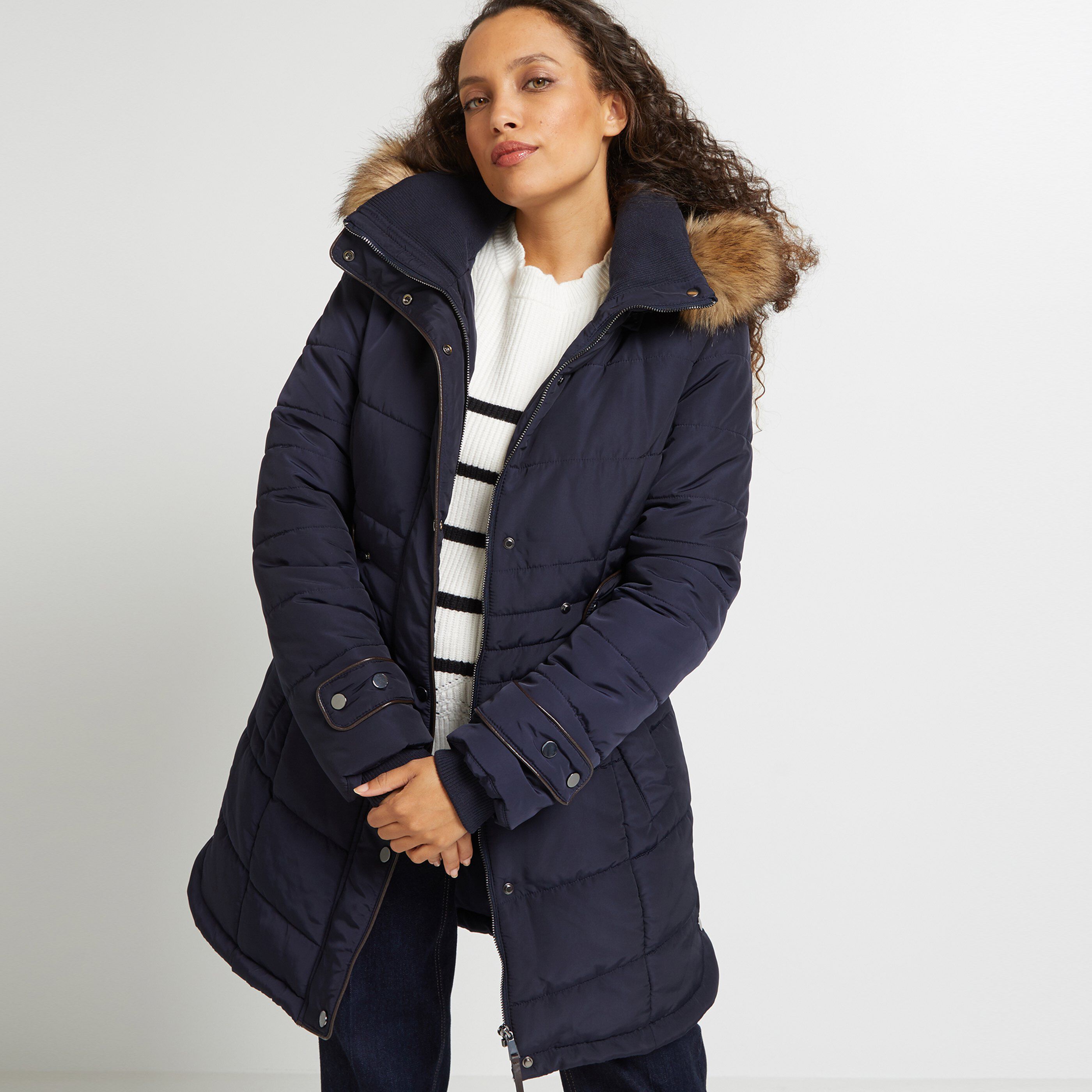 Doudoune longue à capuche femme - MARINE