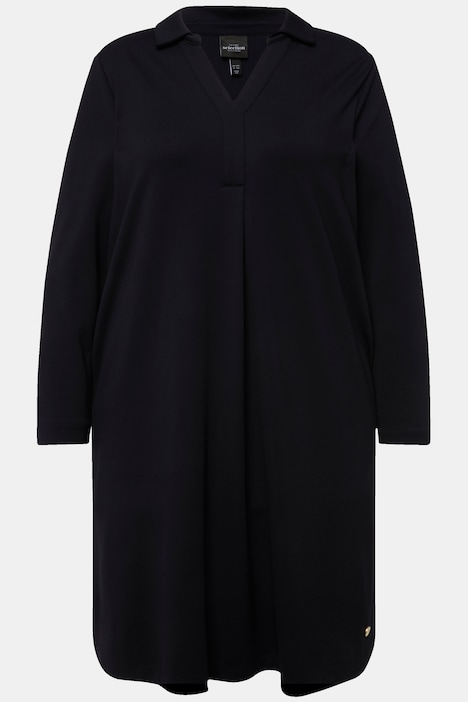 Punto-Kleid, Hemdkragen, V-Ausschnitt, Langarm, Taschen