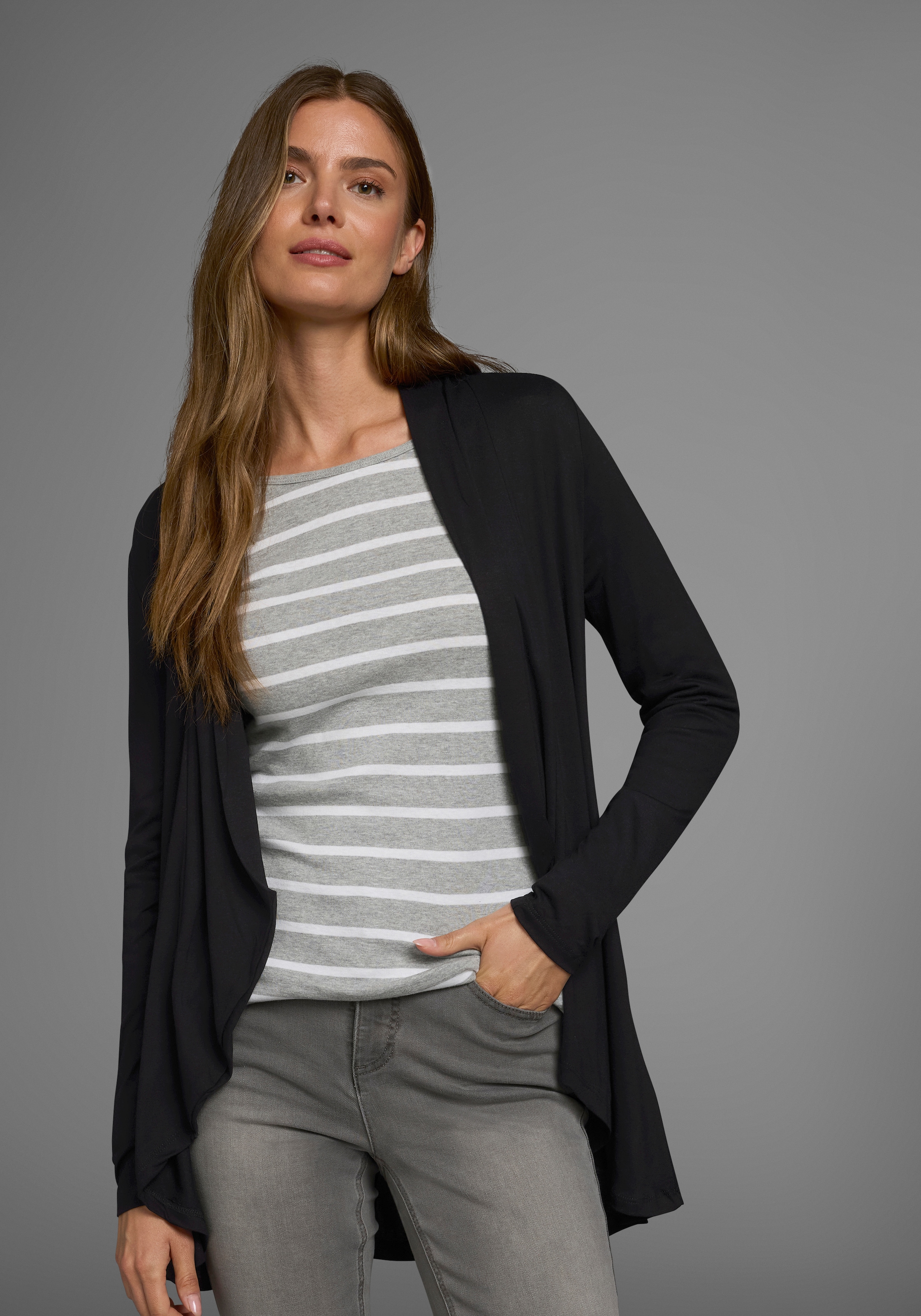 Boysen's Shirtjacke , Langarm,  mit Schalkragen,  aus elastischem Jersey