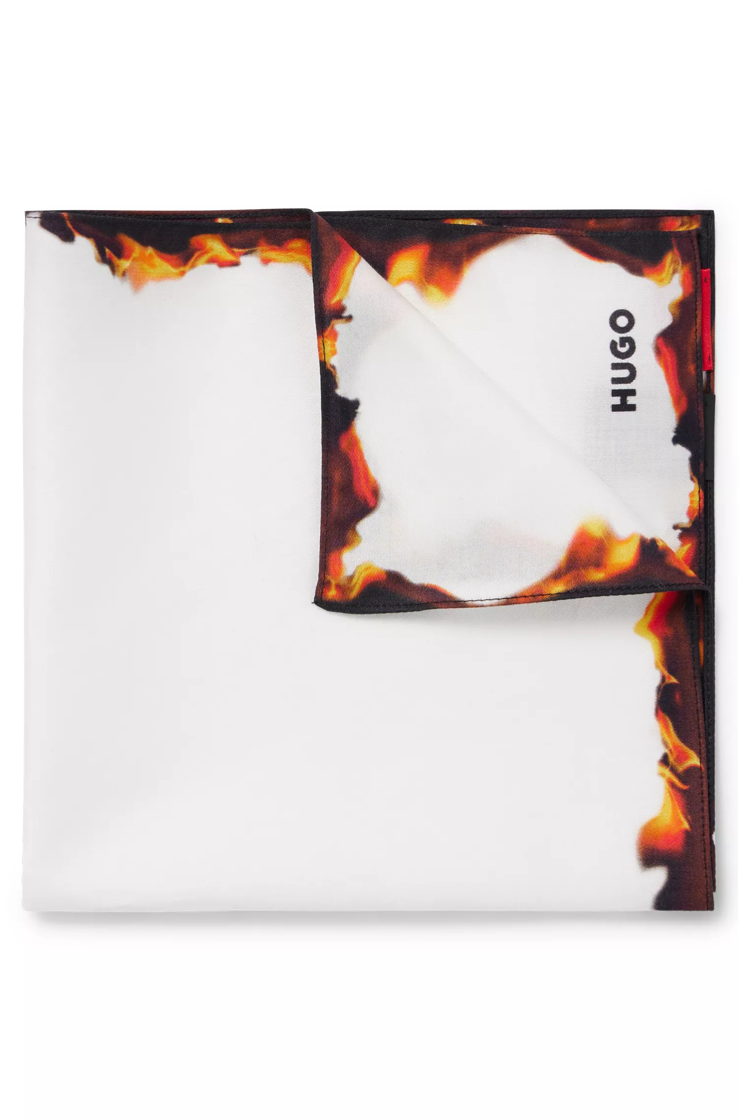 Lenço de bolso HUGO em algodão vermelho com estampa sazonal e logotipo.