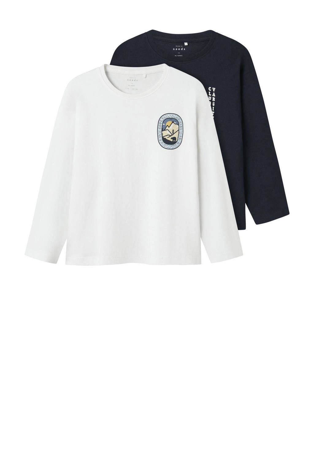 NAME IT longsleeve NKMVICTOR - set van 2 donkerblauw/wit