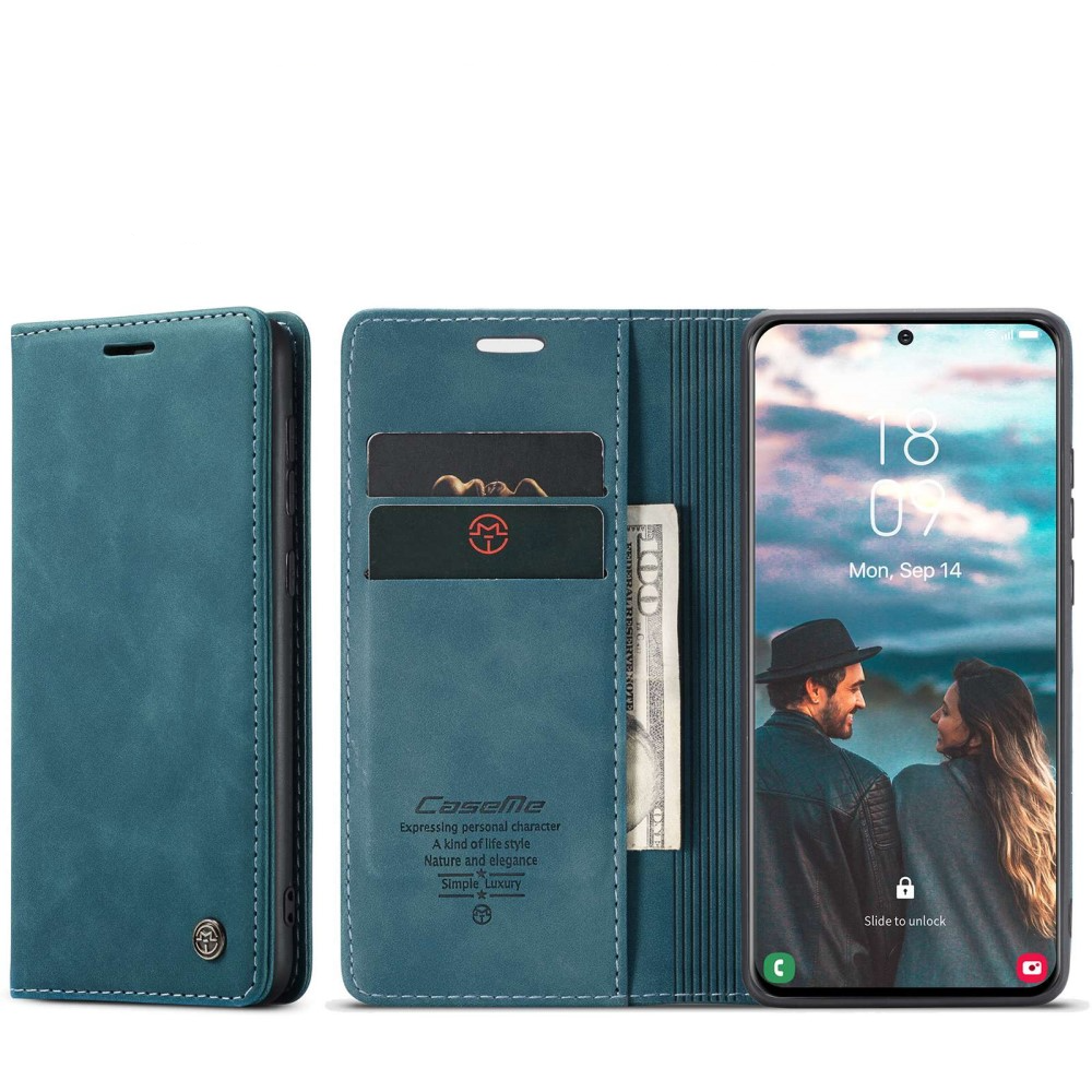 Samsung Galaxy S21 FE 5G Leder Tasche Flip Wallet Etui mit Kartenfächern - Blaugrün