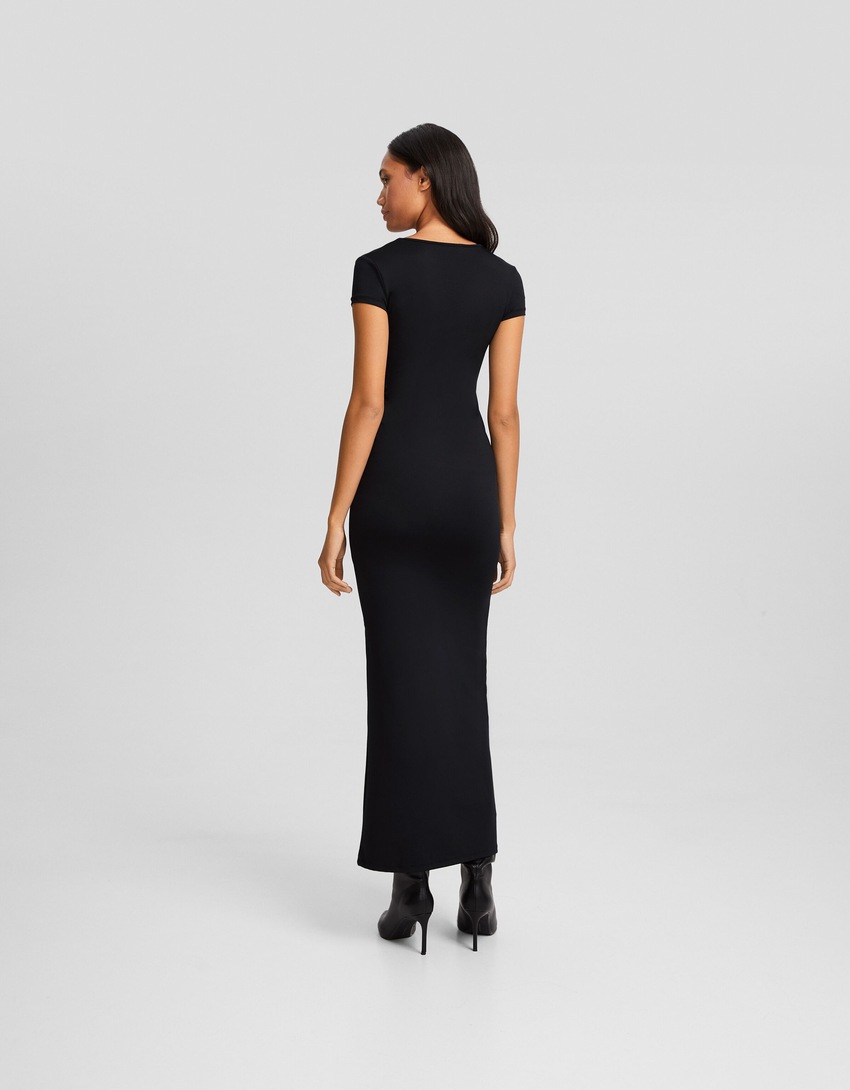 vestido longo de manga curta