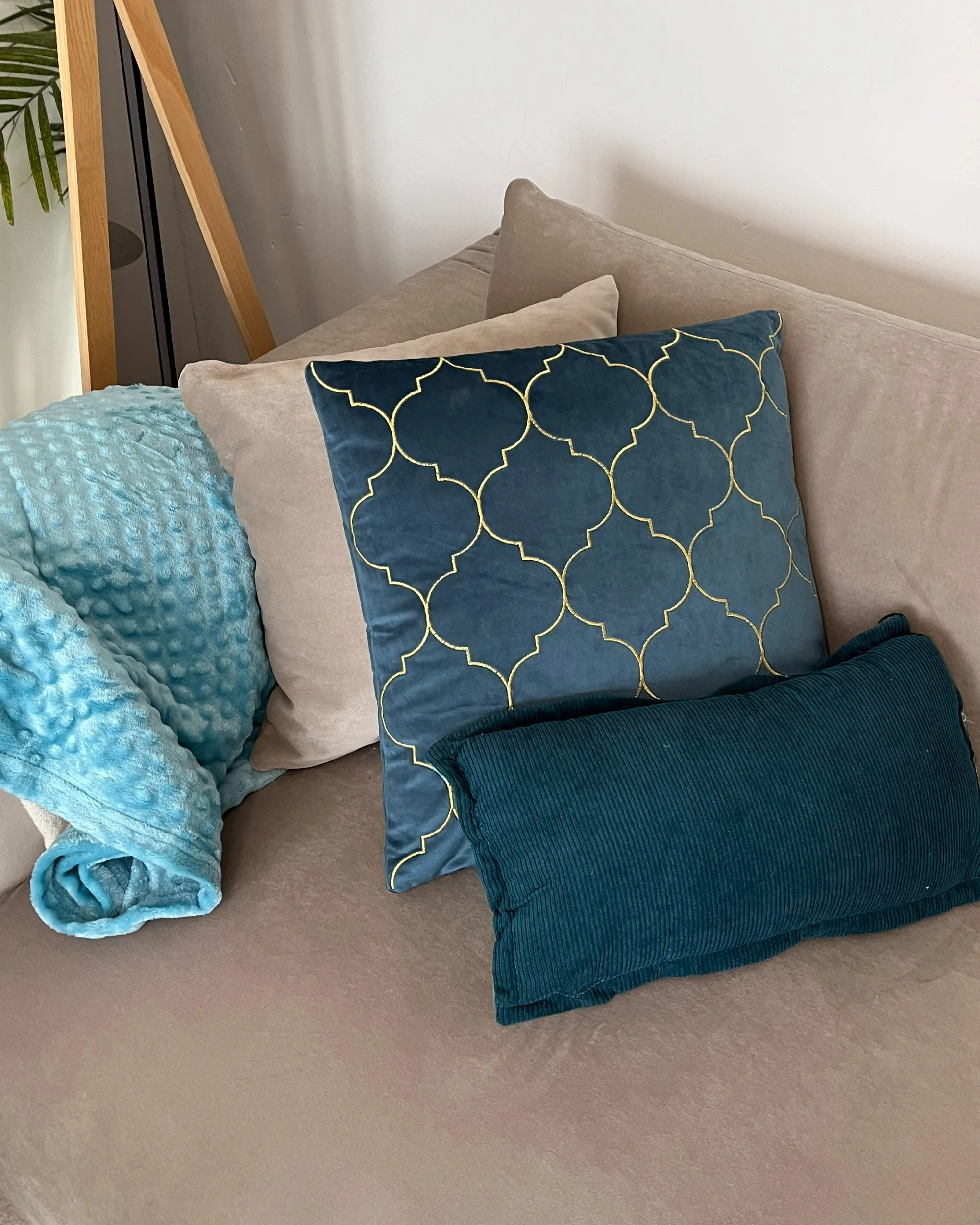 Set van 2 sierkussens ZINNIA Corduroy 47 x 27 cm Groenblauw effen