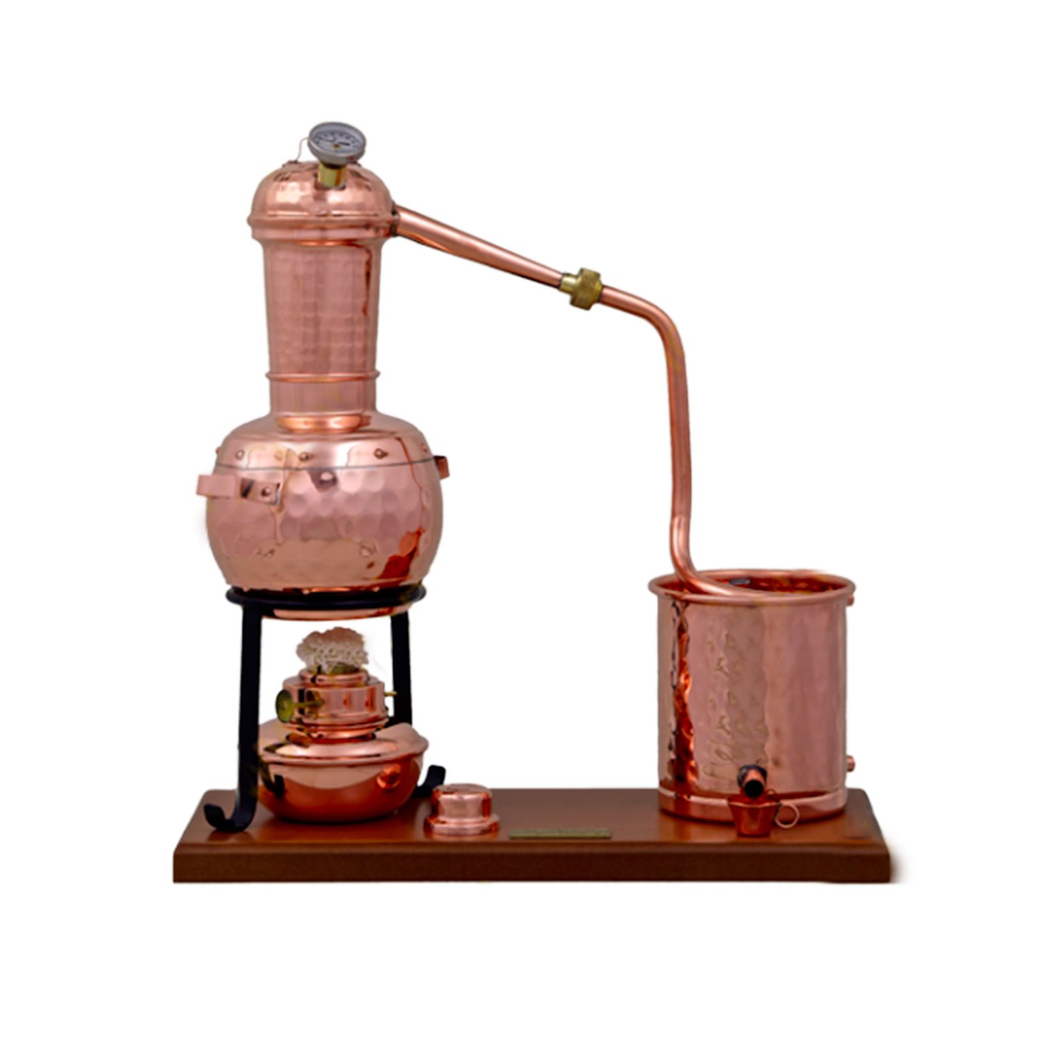 Destille Long Column Alembic premium 0,7 Liter mit Spiritusbrenner und Thermometer