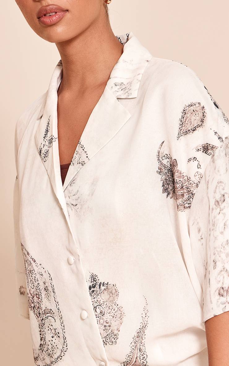 Crème Chemise Ample À Manches Courtes En Tissu Tissé Imprimé Paisley