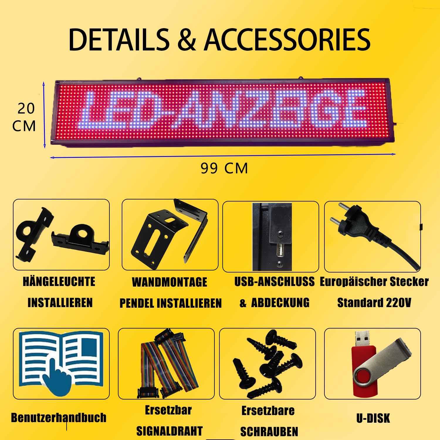 P10 Programmierbares LED-Schild | 96x16 cm SMD-Digitaldisplay mit Neon-Optik | 4000cd/m² Hochhelle Anzeige | IP65 Allwetter led-Werbeschild Für Werbetafeln, „Geöffnet-Schilder & Wohndekoration