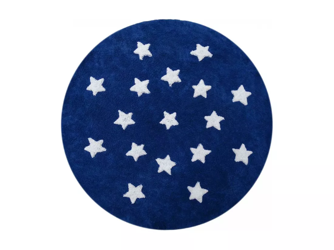 Tapis enfant Ø140cm rond fait main en coton bleu foncé ETOILE