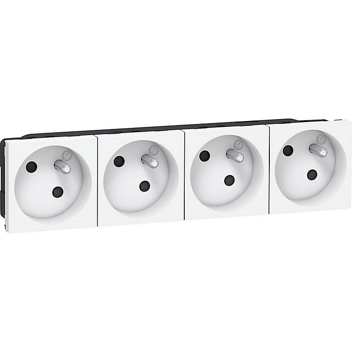 Mécanisme prise 2 pôles + terre Legrand Mosaïc blanc, 4 prises