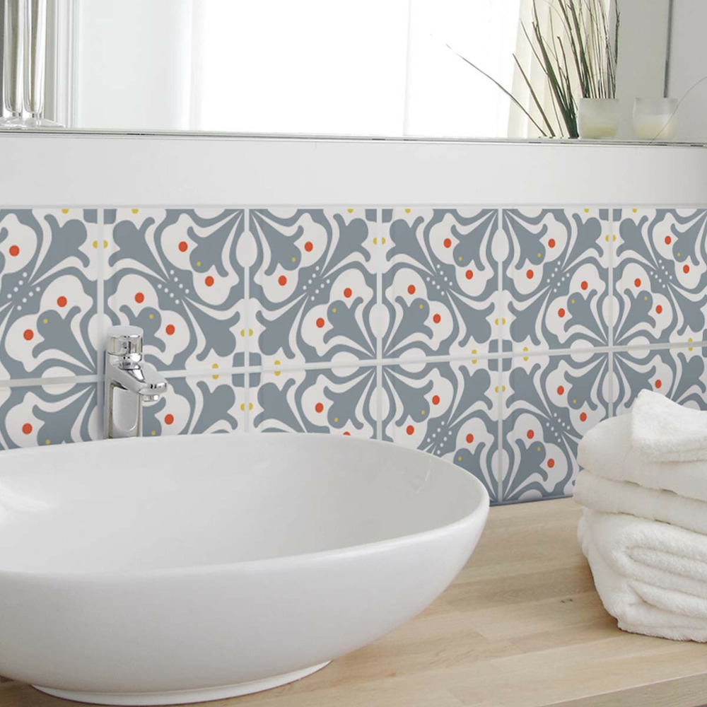 Stickers carrelage 15 x 15 cm - motif gris et blanc