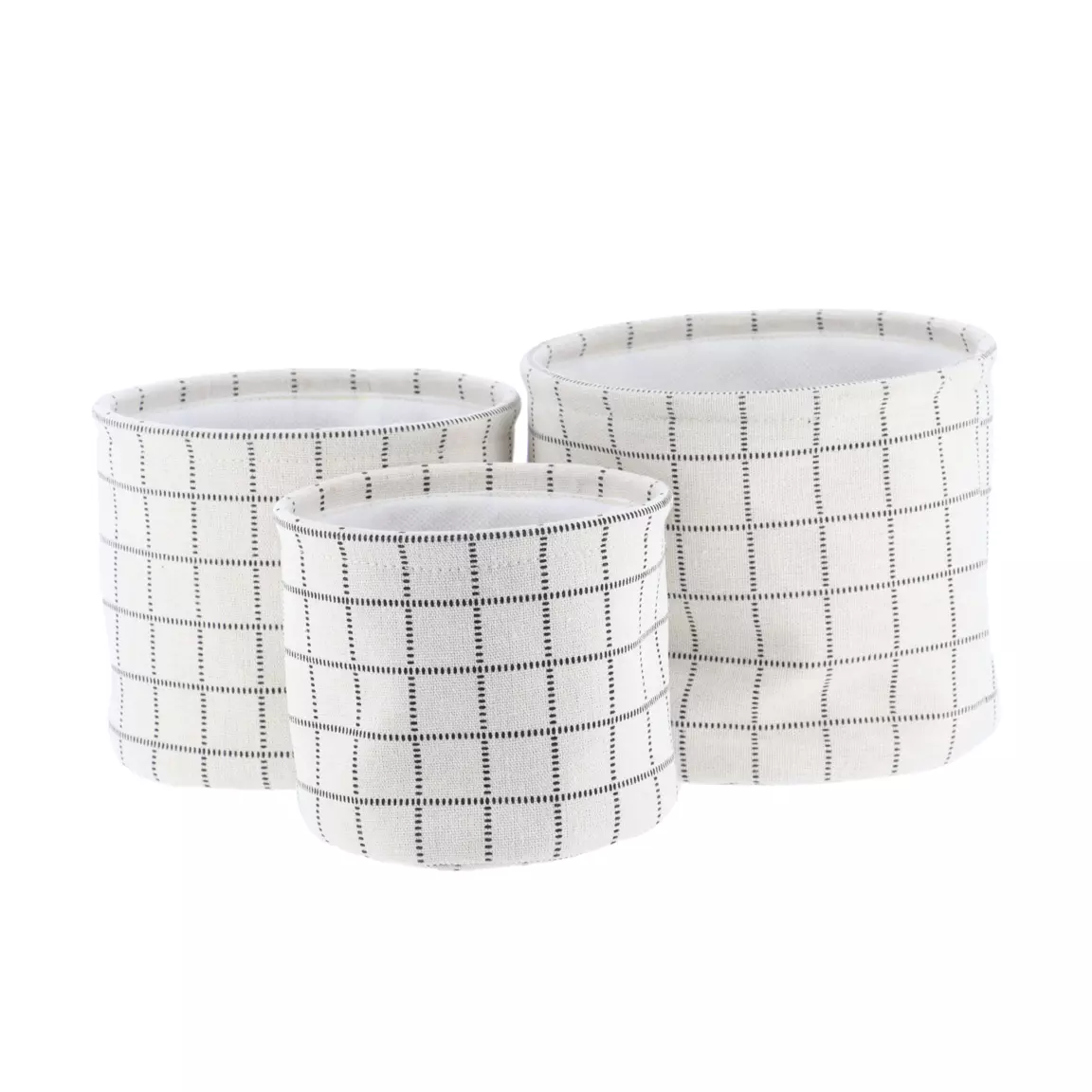 Lot de 3 paniers de rangement (H17 cm) Carreaux Blanc