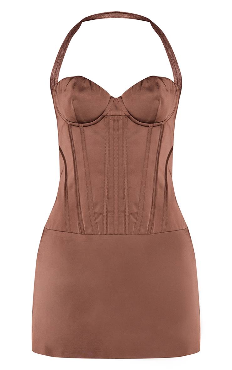 Chocolat Robe Mini Corset Bustier En Satin Avec Dentelle Et Décolleté Cœur