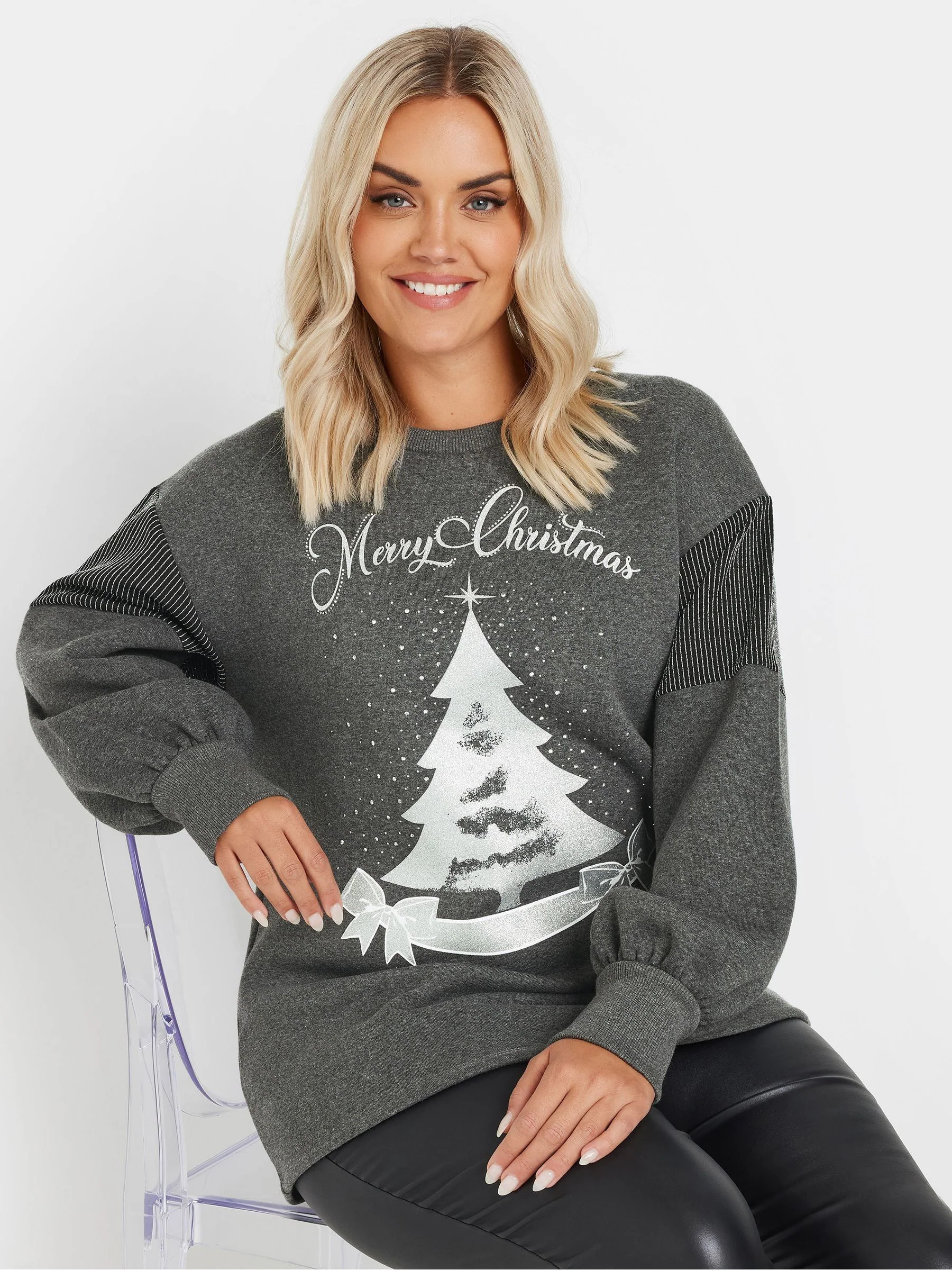 Grijs - Yours Curve Merry Christmas Diamante Embellished Sweatshirt