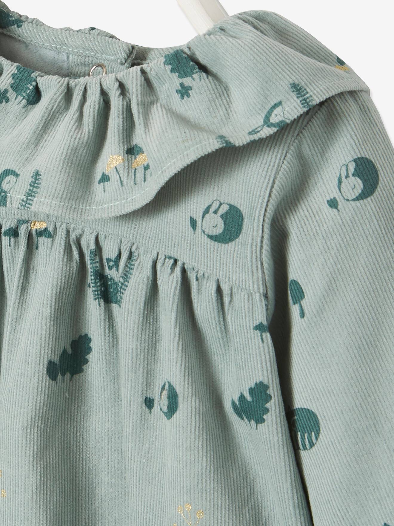 Macacão jardineira de veludo estampado para bebê, estampa verde média
