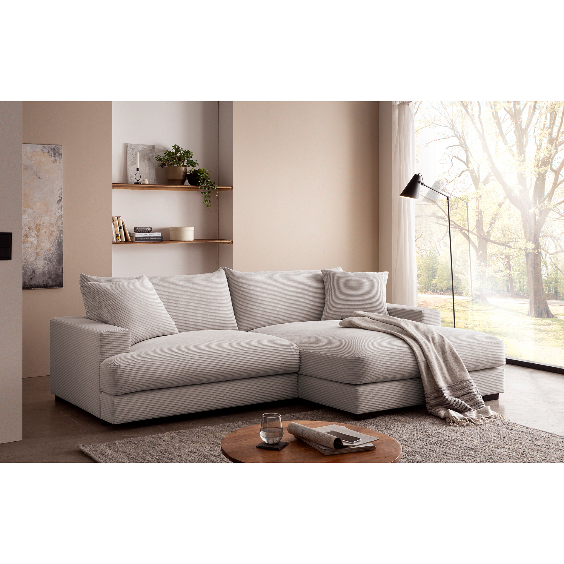 Ecksofa - dove - Cord - Recamiere rechts