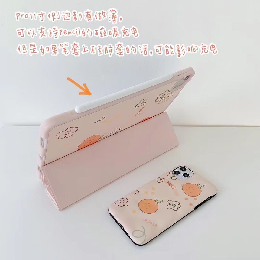 Vachie - iPad-hoesje met oranje en bloemenprint