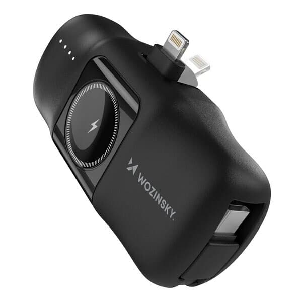 Wozinsky Powerbank 5000mAh 15W med Lightning-stik, USB-C og trådløs opladning til Apple Watch