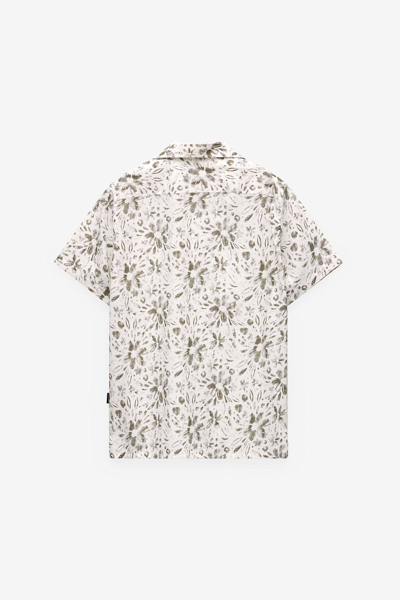 CAMISA MANGA CURTA COM PRINT EM ALGODÃO E LINHO