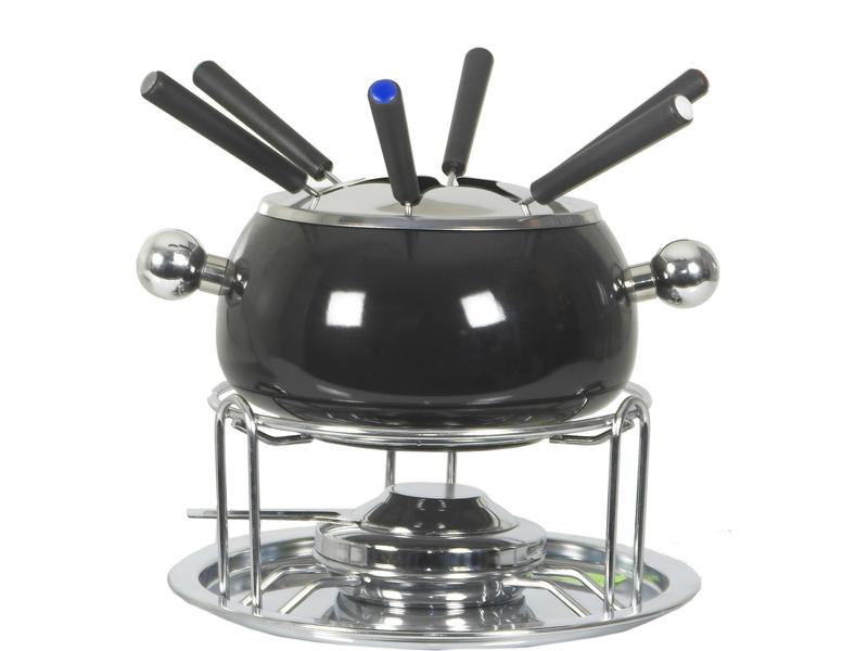Nouvel Fleischfondue-Set Noir 9 Teile, Schwarz/Silber Fondueset für 6 Personen
